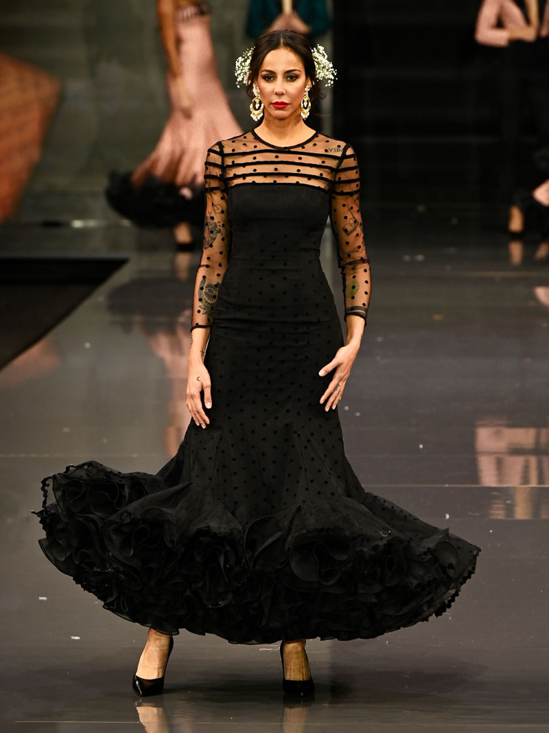 Traje de flamenca flock negro - Sara de Benítez | Diseñadora de moda